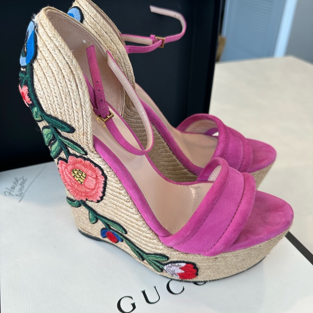 Gucci Ophelia Kid Scamosciato Wedge